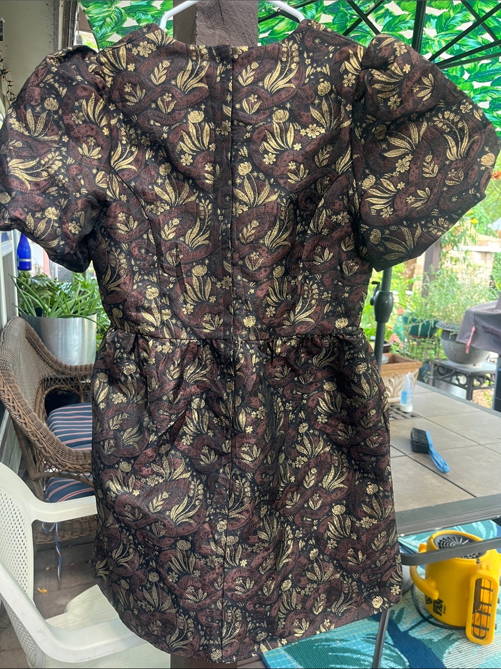 Disturbia NWT Rena Snake Jacquard Puff Sleeve Mini Dress Brown Gold Metallic Sz8 - Picture 6 of 17